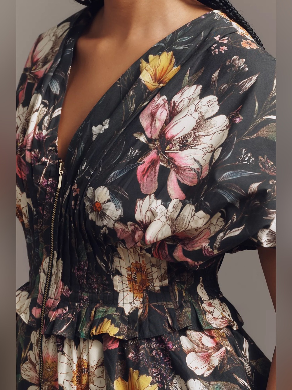 By Anthropologie V-Neck Zip-Front Midi Dress Size SP - Picture 6 of 11
